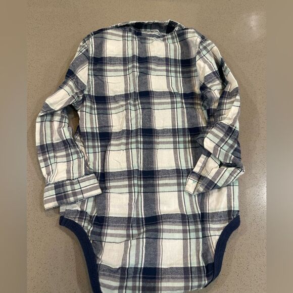 Cat & Jack baby boy long sleeve button down plaid onesie size 18 months - Picture 2 of 3
